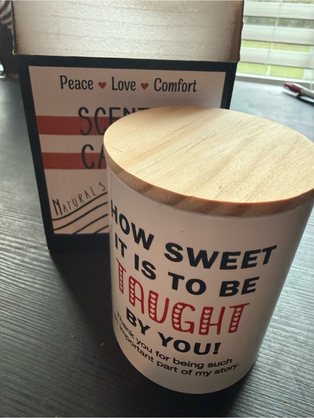How Sweet It Is To Be Loved By You Decorative Candle - White & Natural Wood Lid